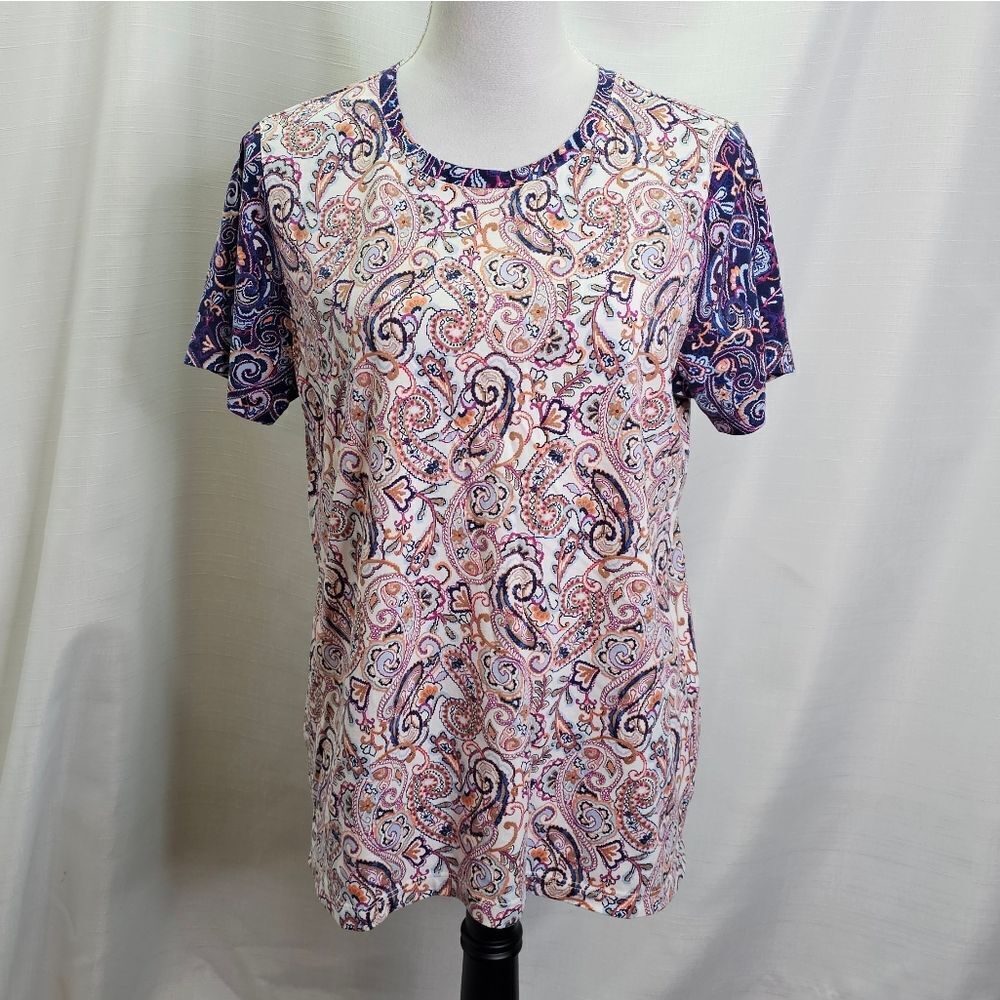 Lands' End Paisley Cotton Crew Neck Tee Size Medium (10-12)
